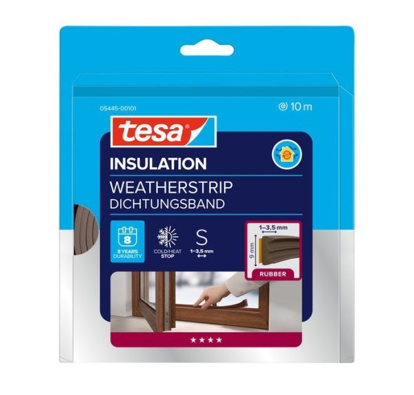 tesa® Samolepicí těsnění – gumové, profil E, 10 m x 9 mm x 4 mm, hnědé