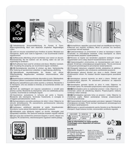 tesa® Samolepicí PE pěnové těsnění, 6 m x 9 mm x 4 mm, bílé