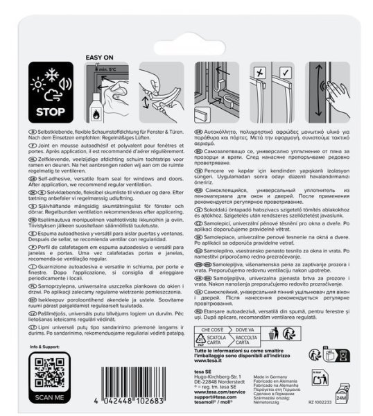 tesa® Samolepicí pěnové těsnění M, 6 m x 9 mm x 6 mm, bílé