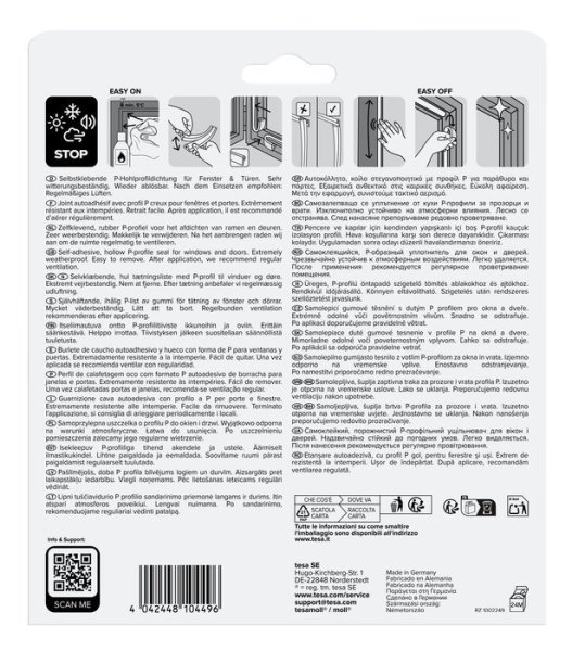 tesa® Samolepicí těsnění – gumové, profil P, 10 m × 9 mm × 5,5 mm, bílé