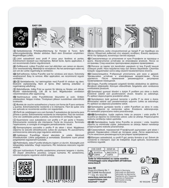 tesa® IZOLAČNÍ Samolepicí gumové těsnění – profil P, bílá, 6m