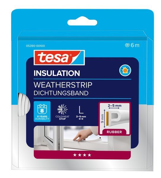 tesa® IZOLAČNÍ Samolepicí gumové těsnění – profil P, bílá, 6m