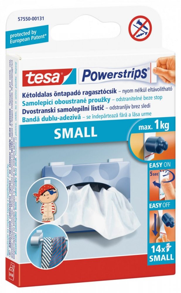 Malé připevňovací proužky, Tesa, bílé, nosnost 1kg, 14ks