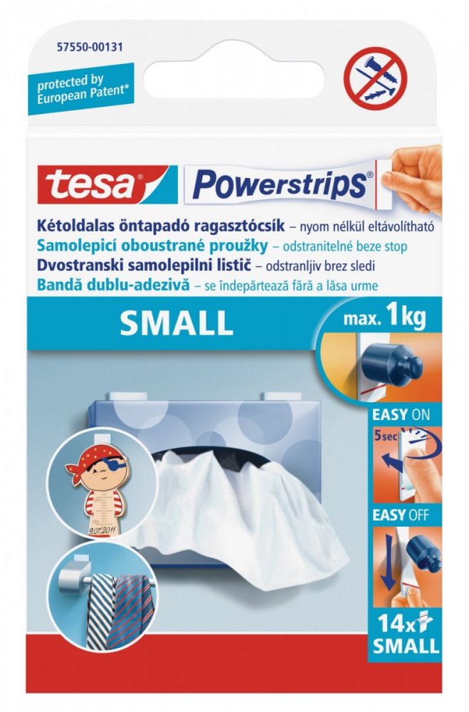 Small, malé oboustranné proužky na připevňování, bílé, nosnost 1kg, balení 14ks