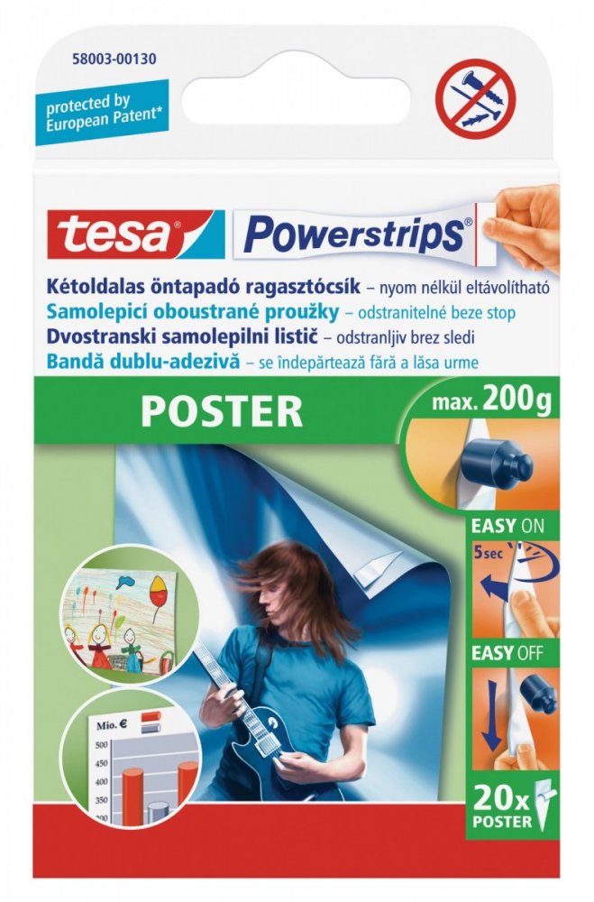 Poster, oboustranné proužky na plakáty, bílé, nosnost 200g, balení 20ks