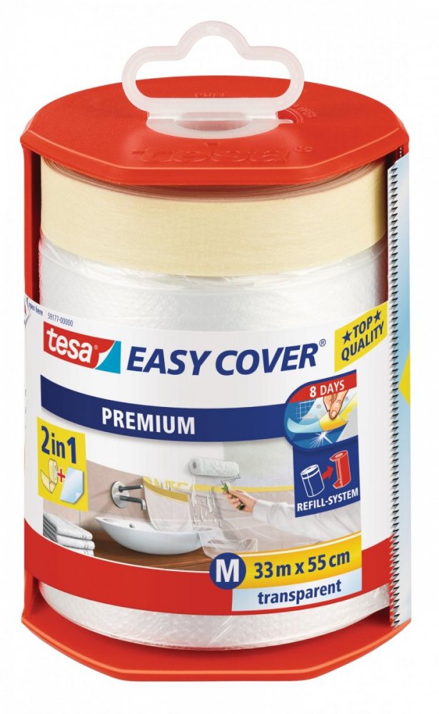 Easy Cover, kombinace zakrývací fólie a malířské pásky, odvíječ, průhledná, 33m x 0,55m