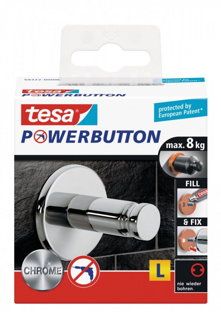 Powerbutton Háčky, UNIVERSAL, lesklý chrom, velikost L, nosnost 8kg