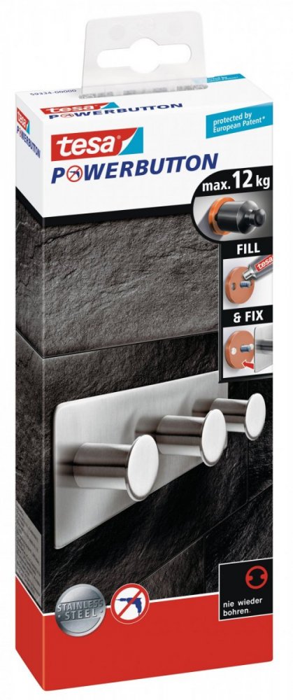 Powerbutton Háčky, CLASSIC trojháček, matná nerez ocel, obdélníkový, nosnost 12kg