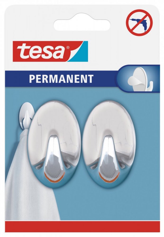 Permanent Háčky, oválné háčky větší L, lesklý pochromovaný plast, pro lehké předměty, v balení 2ks