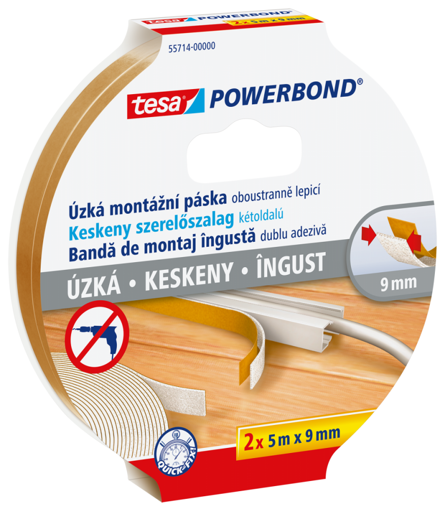 Úzká montážní páska Powerbond Slim - pěnová, 2ks v balení, 5m:9 mm