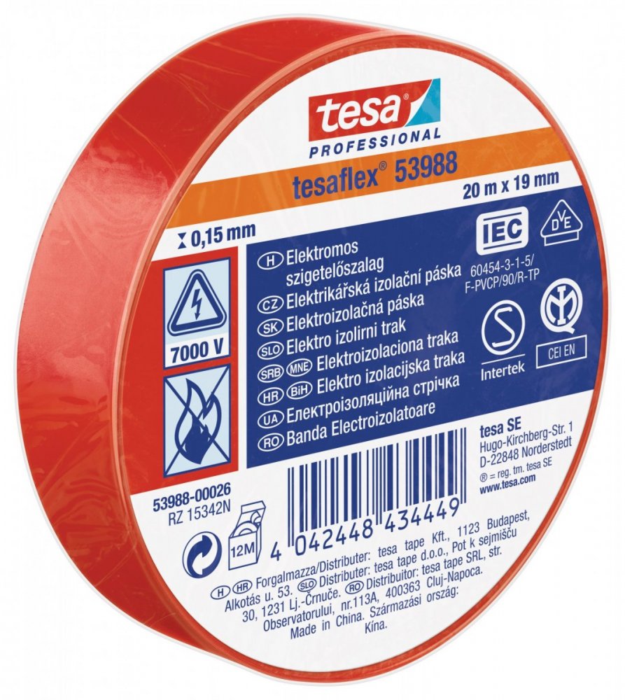 Elektroizolační PVC páska, splňuje normu IEC,červená, 20m x 19 mm