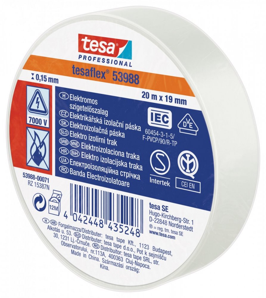 Elektroizolační PVC páska, splňuje normu IEC, bílá, 20m x 19 mm