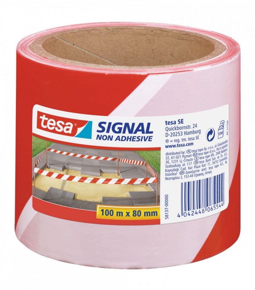 Bariérová výstražná páska, bez lepidla, červeno-bílá pole, 100m x 80mm