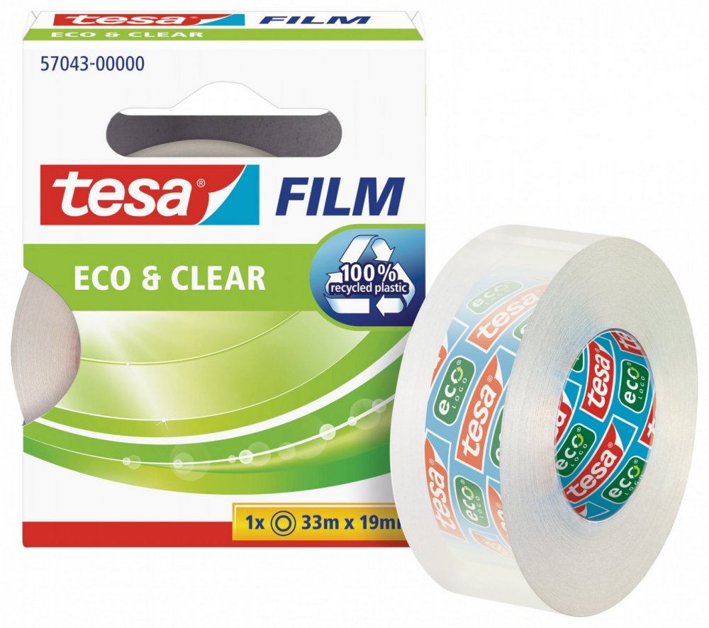 Eco&Clear, čirá ekologická kancelářská páska, 33m x 19mm