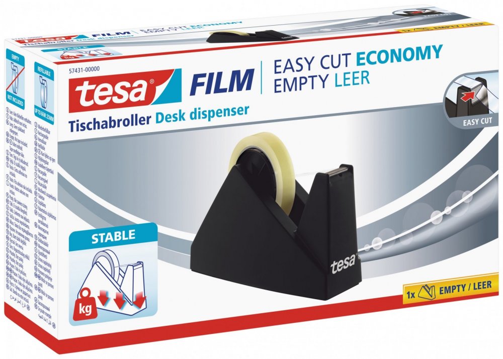 Economy, Stolní odvíječ pásky, zubaté ostří, plastový, černý, pro pásky do 66m x 25mm