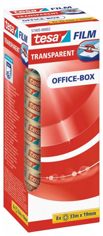 Kancelářská páska TRANSPARENT, kancelářské komínkové balení, 8ks 33m x 19mm