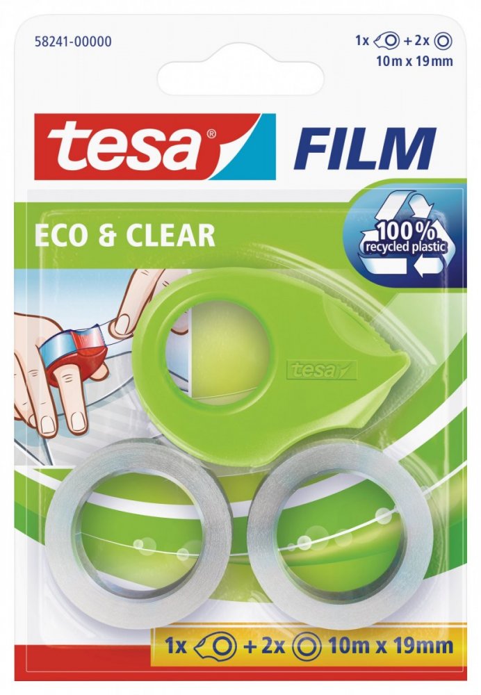 Mini odvíječ na prst s 2ks čiré pásky ECO&CLEAR, zelený, 10m x 19mm