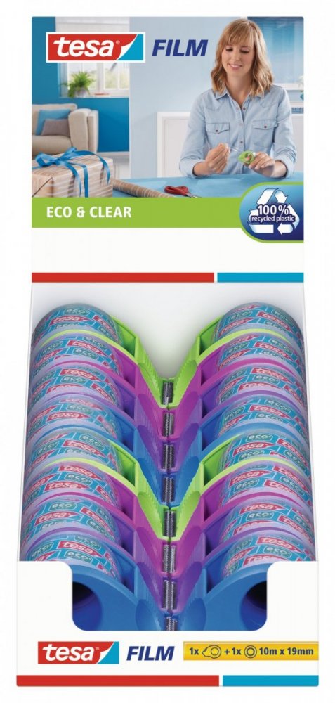 Mini odvíječ na prst s čirou páskou ECO&CLEAR, různé barvy, 10m x 19mm
