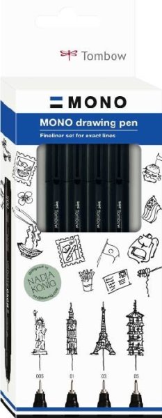 Tombow Fineliner MONO drawing pen sada Fine, 4ks