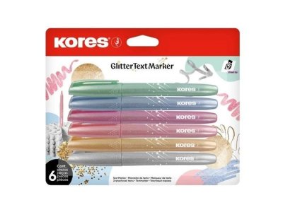 Kores Glitter Text Marker, třpytivé zvýrazňovače, set 6 barev
