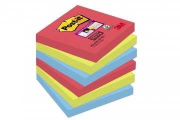 3M Post-it silně lepicí bločky kolekce Bora Bora, velikost 76x76 mm, 2x maková, 2x zelená, 2x modrá, 6 bločků po 90 lístků