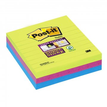 3M Post-it silně lepicí bločky 675,  velikost 101 mm x 101 mm XL, zelené, růžové, modré barvy, linkované,  3 bločky po 70 lístků