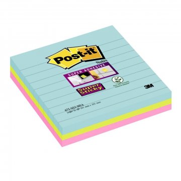 3M Post-it silně lepicí bločky kolekce Miami, velikost 101 x 101 mm, modré, zelené a růžové barvy, 3 bločky po 70 lístků