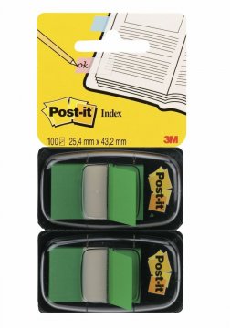 3M Post-it záložky, 25,4 x 43,2 mm, dvojbalení záložek, zelené, 100 ks záložek v balení