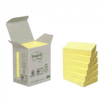 3M Post-it recyklované bločky, velikost 38 x 51 mm, žluté, 6 bločků po 100 lístků