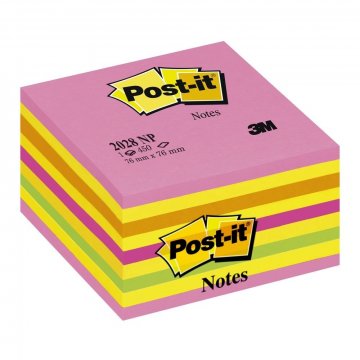 3M Post-it kostka 2028NP, velikost 76x76 mm, růžová, žlutá, oranžová, zelená, 450 lístků