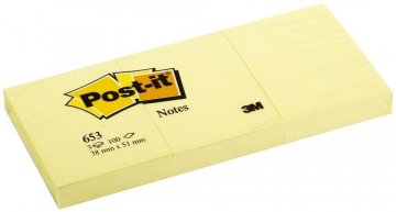3M Post-it silně lepicí bločky 653, velikost 51 x 38 mm,  3 bločky po 100 lístků