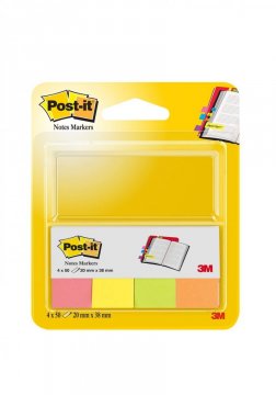 3M Post-it papírové značkovací záložky, 20 x 38 mm, neonové barvy , 4 x 50ks