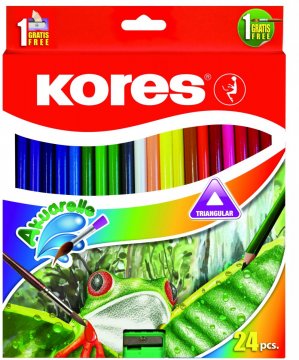 Akvarelové pastelky trojhranné 3 mm / 24 barev, ořezávátko+ štětec