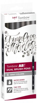 Tombow Sada oboustranných fixů ABT Dual Brush Pen – Gray colors, 6 ks