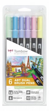 Tombow Sada oboustranných fixů ABT Dual Brush Pen – Pastels, 6 ks