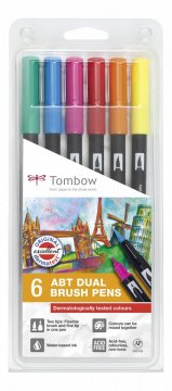 Tombow Sada oboustranných fixů ABT Dual Brush Pen – Dermatologicaly tested, 6 ks