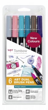 Tombow Sada oboustranných fixů ABT Dual Brush Pen – Vintage colours, 6 ks