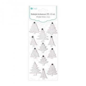 Brokátové 3D samolepky – vánoční stromeček, 12 ks, bílé