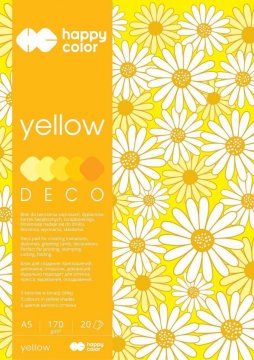 Blok Deco Yellow A5, 170g, 20 listů, 5 barev – žluté odstíny