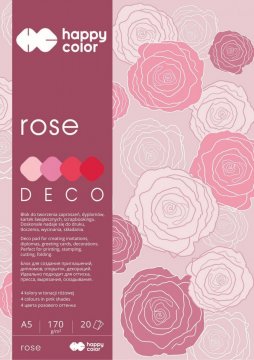 Blok Deco Rose A5, 170g, 20 listů, 4 barvy – růžovo-červené odstíny