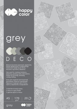 Blok Deco Grey A5, 170g, 20 listů, 5 barev – šedé odstíny