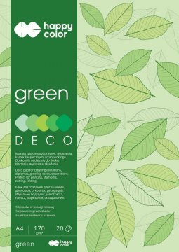 Blok Deco Green A4, 170g, 20 listů, 5 barev – zelené odstíny