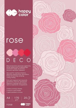 Blok Deco Rose A4, 170g, 20 listů, 4 barvy – růžovo-červené odstíny