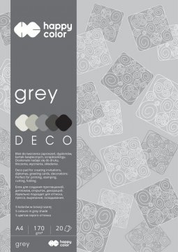 Blok Deco Grey A4, 170g, 20 listů, 5 barev – šedé odstíny