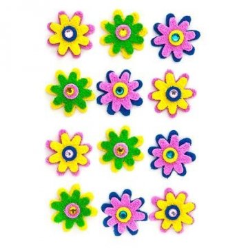 Pěnové 3D samolepky plyšové - květy, 12 ks