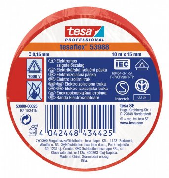 Elektroizolační PVC páska, splňuje normu IEC, červená, 10m x 15 mm