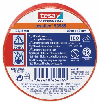Elektroizolační PVC páska, splňuje normu IEC,červená, 20m x 19 mm