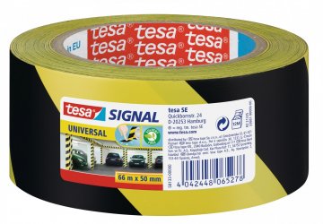 Páska PP pro dočasné značení, Tesa, žlutočerné šrafování, 66m x 50mm