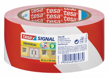 páska PP pro dočasné značení, Tesa, červenobílé šrafování, 66m x 50mm